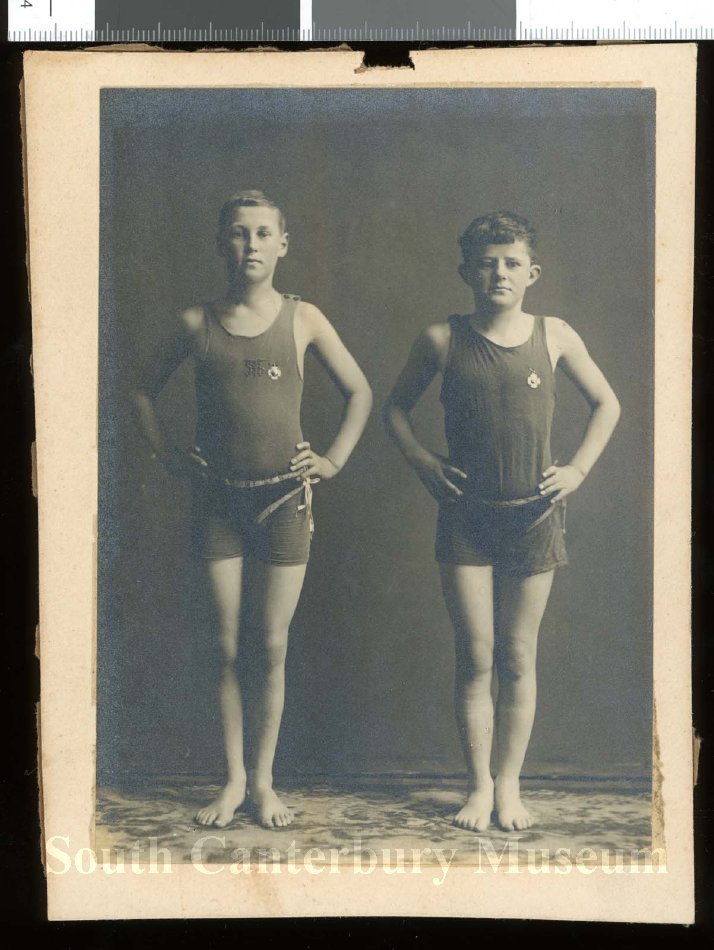 CPlay Story Circle c. 1913 Two members of the swimming team Timaru Main School SCM 2001154380
