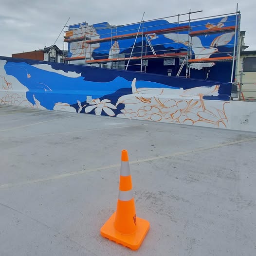 Prgress of mural in Timaru to feature whales Roselyn Fauth